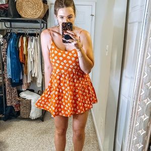 Lush Babydoll Orange Floral Open Back Mini Dress